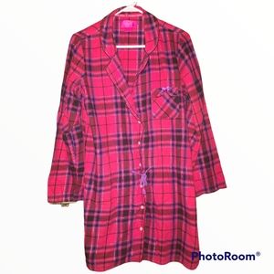 Victoria's Secret Plaid Nightgown Sleep Shirt Dress Pink Purple Metallic M